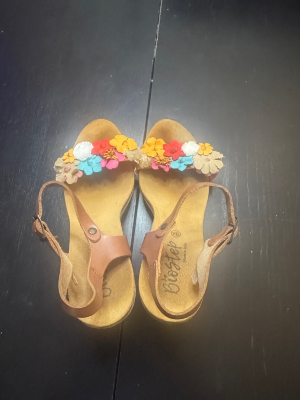 Colorful Floral Strap Brown Sandals